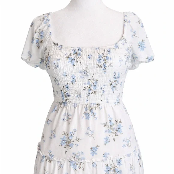 Hollister Blue & White Floral Tie Back Mini Dress | Size Small - Picture 4 of 11
